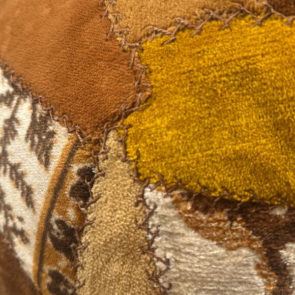 VTG Patchwork Throw Pillow 14” Brown Orange Yellow Striped Retro Boho Velour 70s - Picture 6 of 16